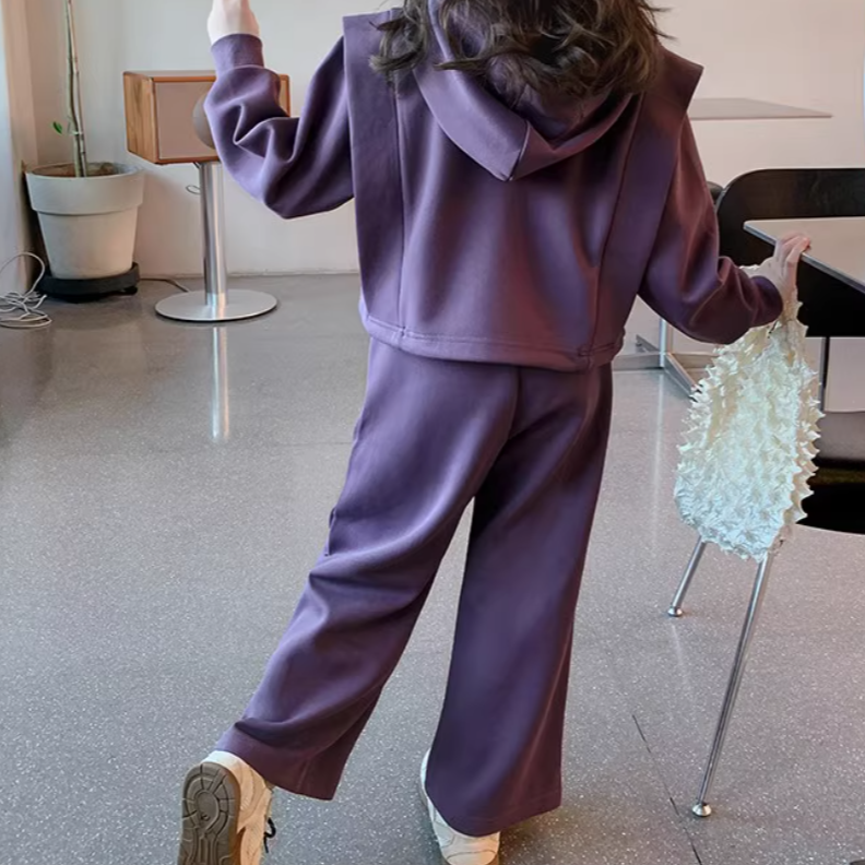 Minimalist Autumn 2-Piece Girls' Pants Suit, Ages 6-14 | Color: Purple | Image 2