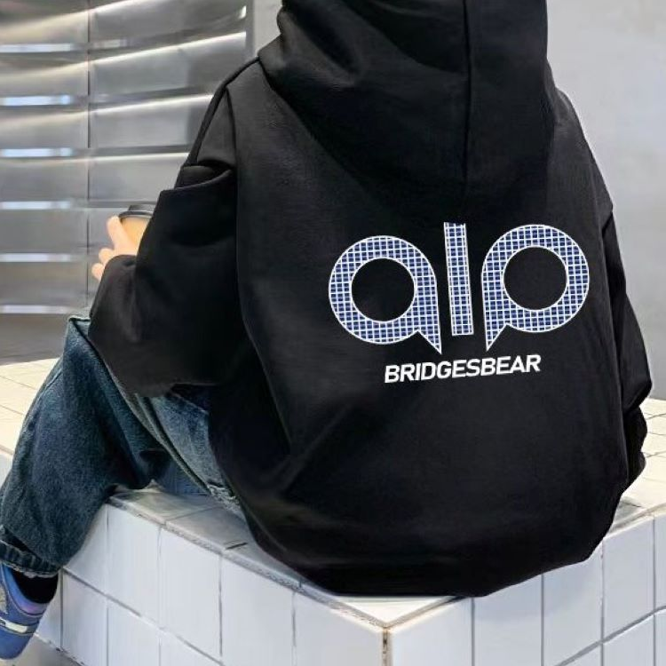 Modern Chic All-Season Minimalist Autumn Boys' Hoodie, Ages 4-14 | Color: Black | Image 3