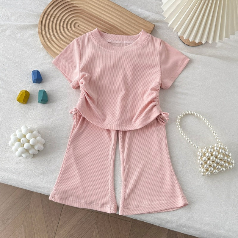 Minimalist Autumn 2-Piece Girls' Pants Suit, Ages 2-9 | Color: Pink | Image 2