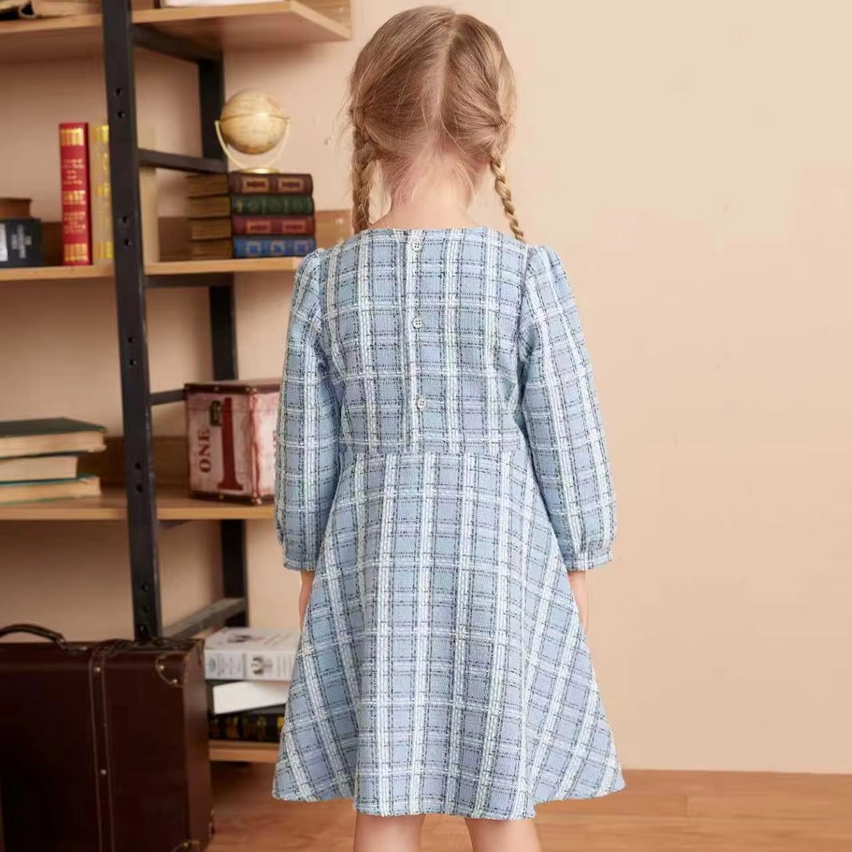 Preppy Autumn Girls' A-Line Dress, Ages 2-7 | Color: Blue | Image 3