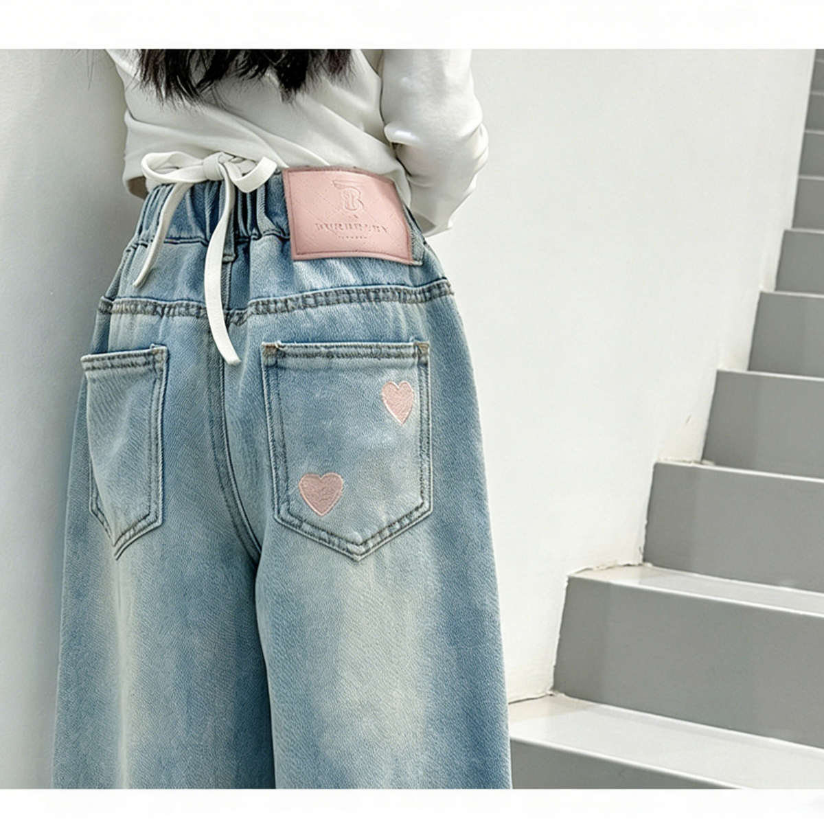 Trendy Autumn Girls' Jeans, Ages 2-9 | Color: Blue | Image 3