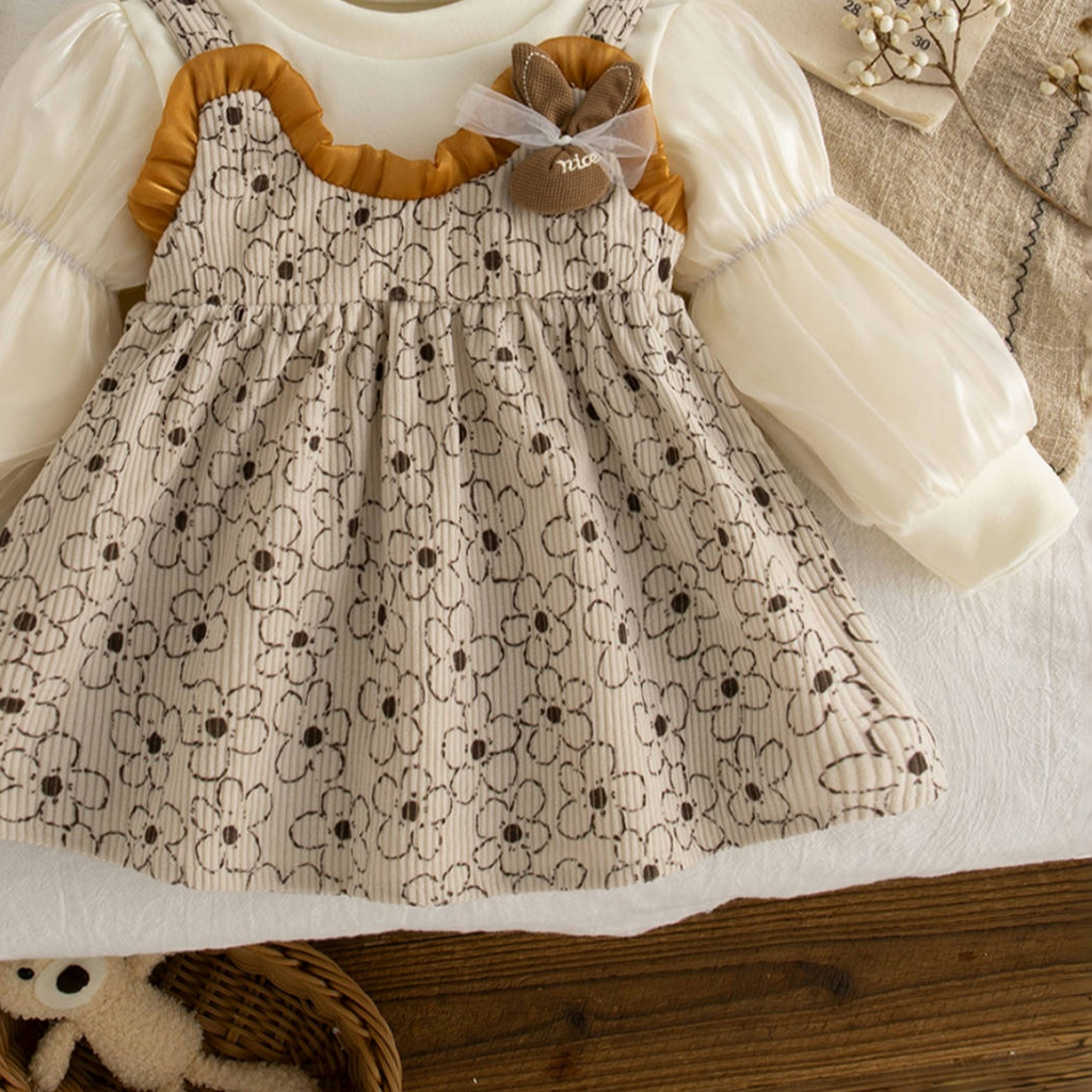 Sweet & Cute Autumn Baby Girls' Dress, Ages 3-24 Months | Color: Beige | Image 2