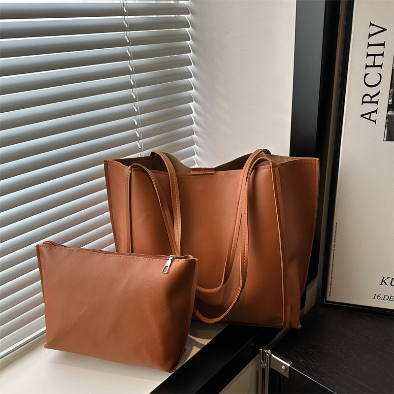Trendy Autumn PU/Artificial Leather/Microfiber Leather Women's Handbags Tote Bags | Color: Brown | Image 1