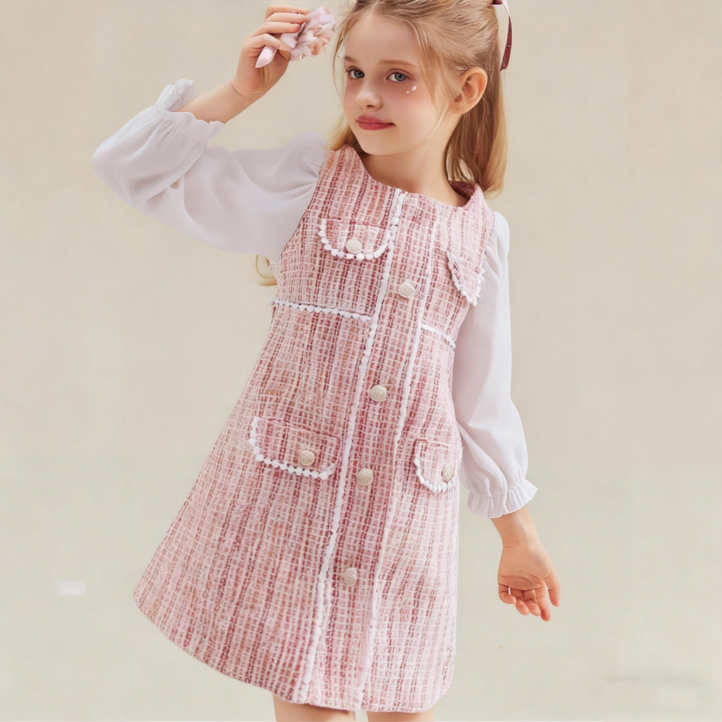 Trendy Spring Girls' A-Line Dress, Ages 2-5 | Color: Pink | Image 1