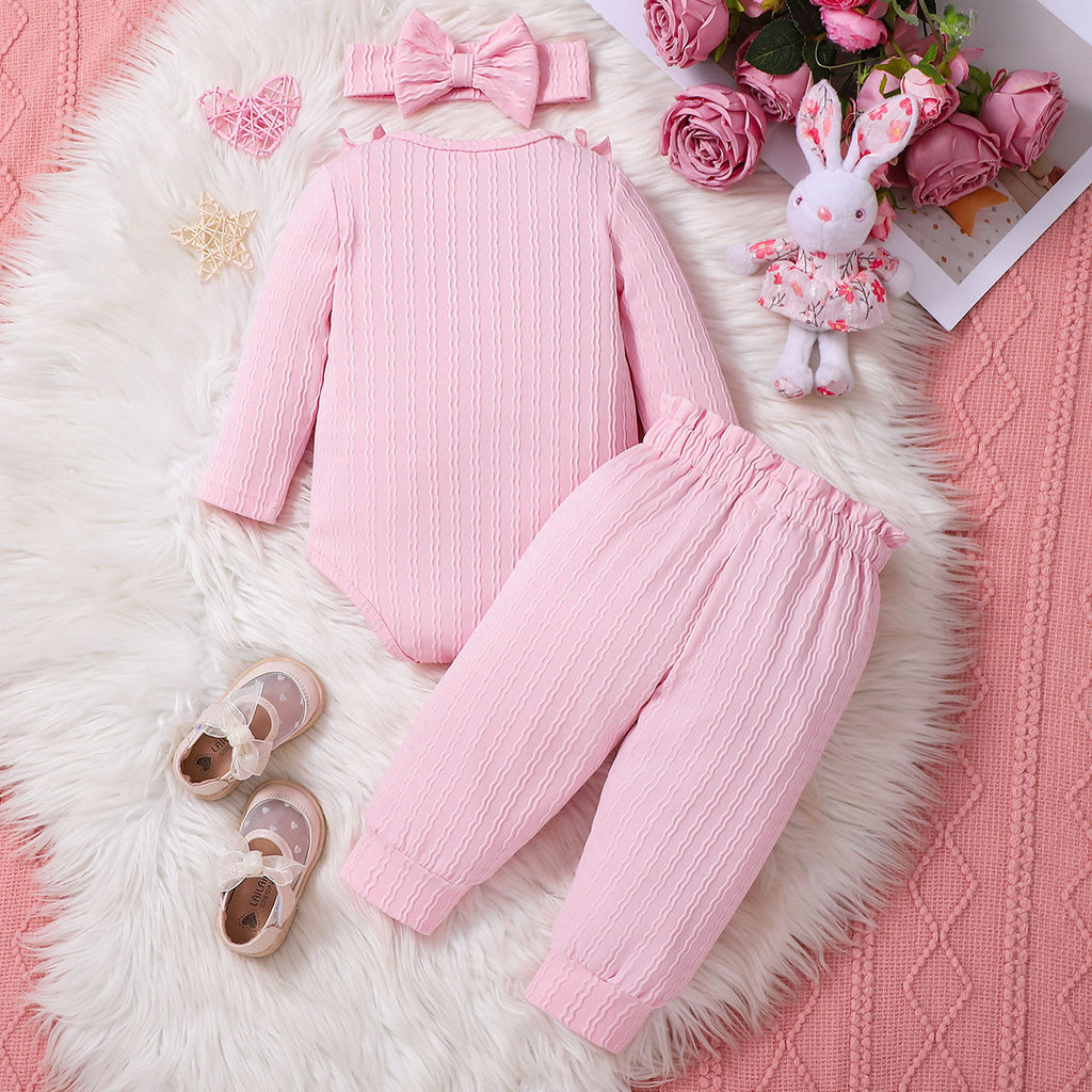 Sweet & Cute Autumn 3-Piece Baby Girls' Pants Suit, Ages 0-6 Months | Color: Pink | Image 3