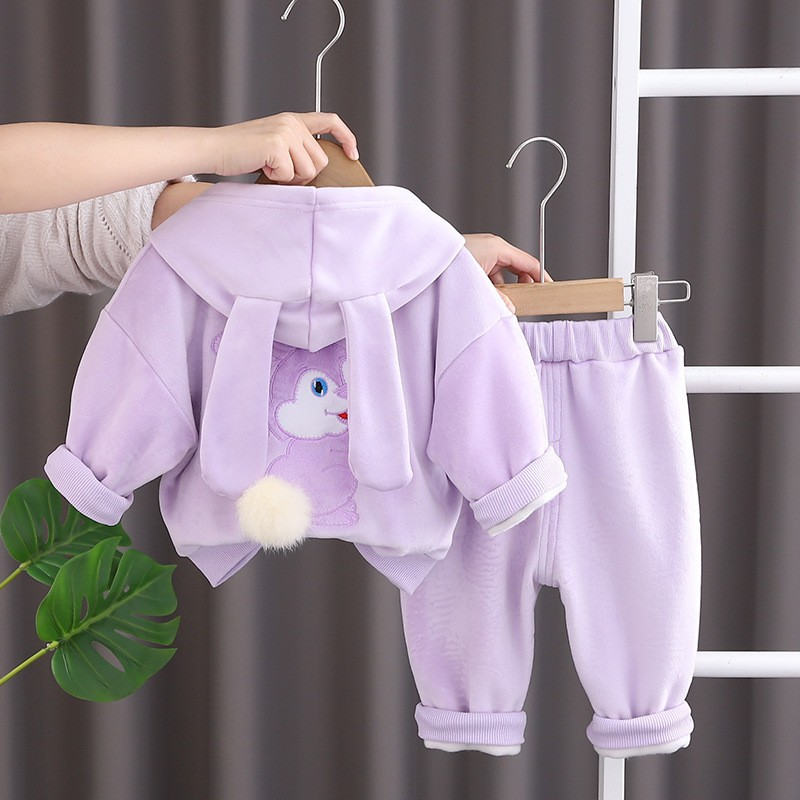 Minimalist Autumn 2-Piece Unisex Kids' Pants Suit, Ages 2-7 | Color: Purple | Image 2