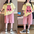Minimalist Summer 2-Piece Girls' Pants Suit, Ages 4-14 | Color: Apricot | Image 1