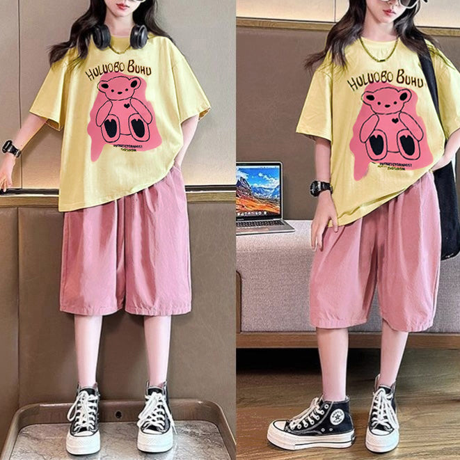 Minimalist Summer 2-Piece Girls' Pants Suit, Ages 4-14 | Color: Apricot | Image 1