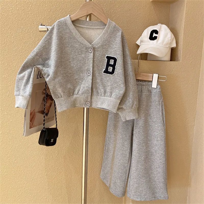 Modern Chic All-Season Trendy Autumn 2-Piece Girls' Pants Suit, Ages 2-9 | Color: Grey | Image 1