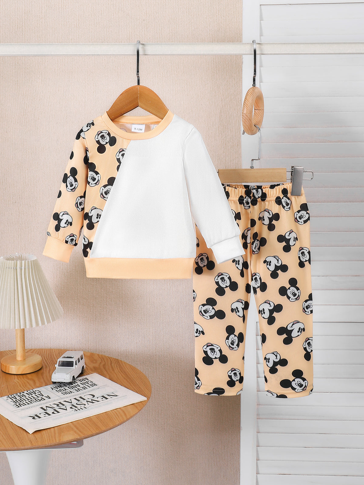 Modern Chic All-Season Casual Sporty Autumn 2-Piece Unisex Baby Pants Suit, Ages 0-24 Months | Color: Apricot | Image 1