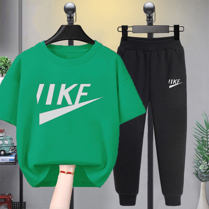 Modern Chic All-Season Minimalist Summer 2-Piece Boys' Pants Suit, Ages 3-14 | Color: Green | Image 1