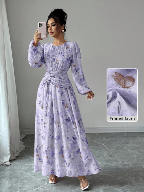 Elegant Spring A-Line Dress | Color: Purple | Image 1