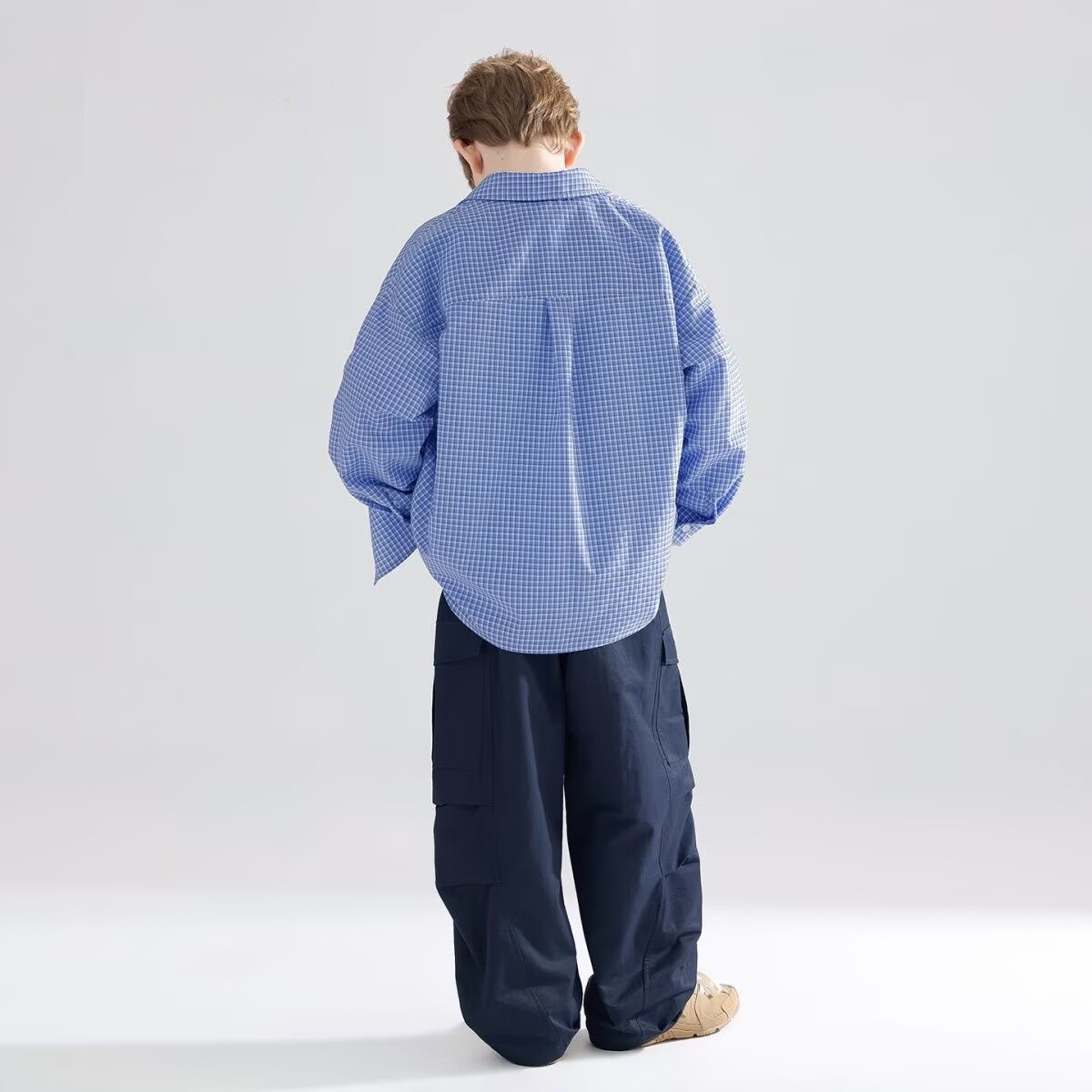 Modern Chic All-Season Minimalist Autumn Unisex Kids' Shirt, Ages 2-14 | Color: Blue | Image 3