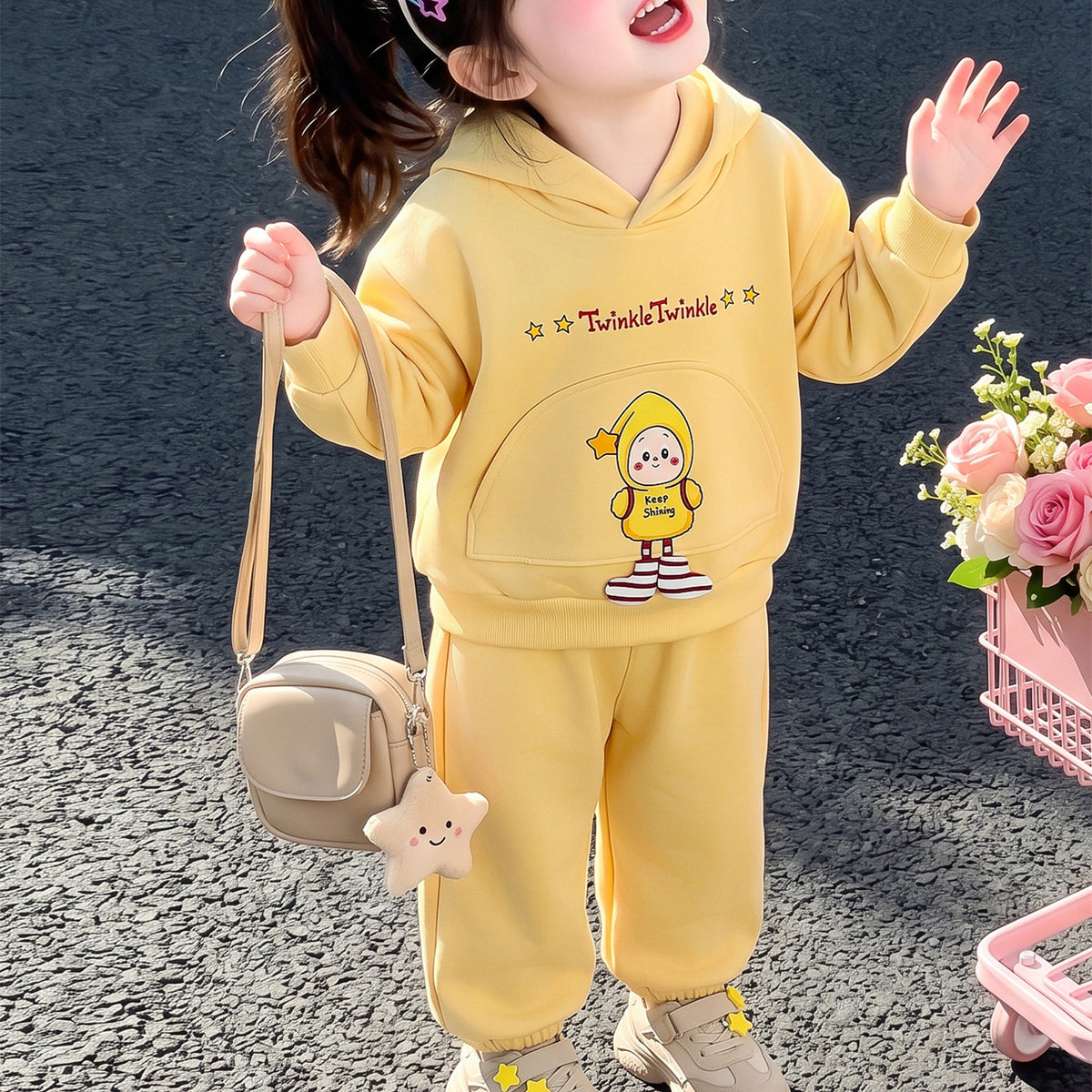 Casual Sporty Autumn 2-Piece Girls' Pants Suit, Ages 2-9 | Color: Yellow | Image 3