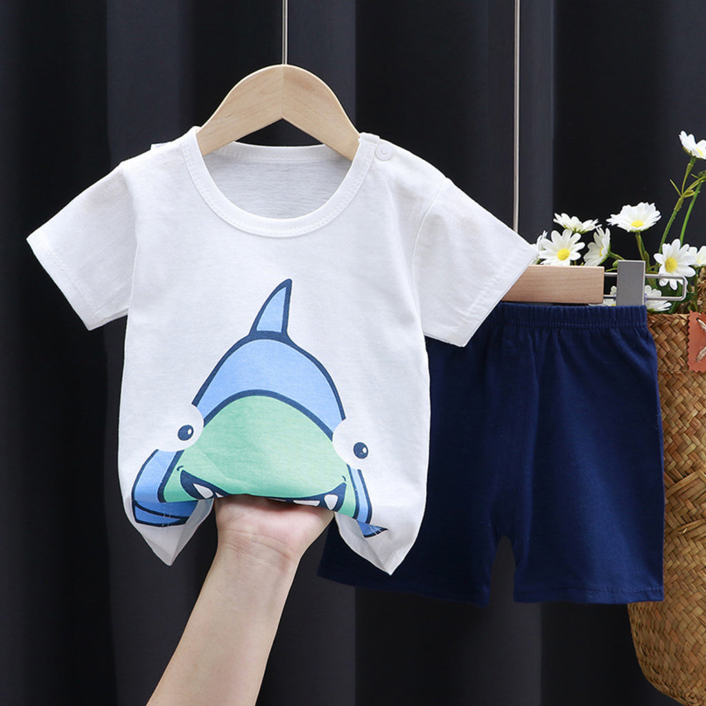 Modern Chic All-Season Minimalist Summer 2-Piece Unisex Baby Pajama Set, Ages 3-24 Months | Color: White | Image 1