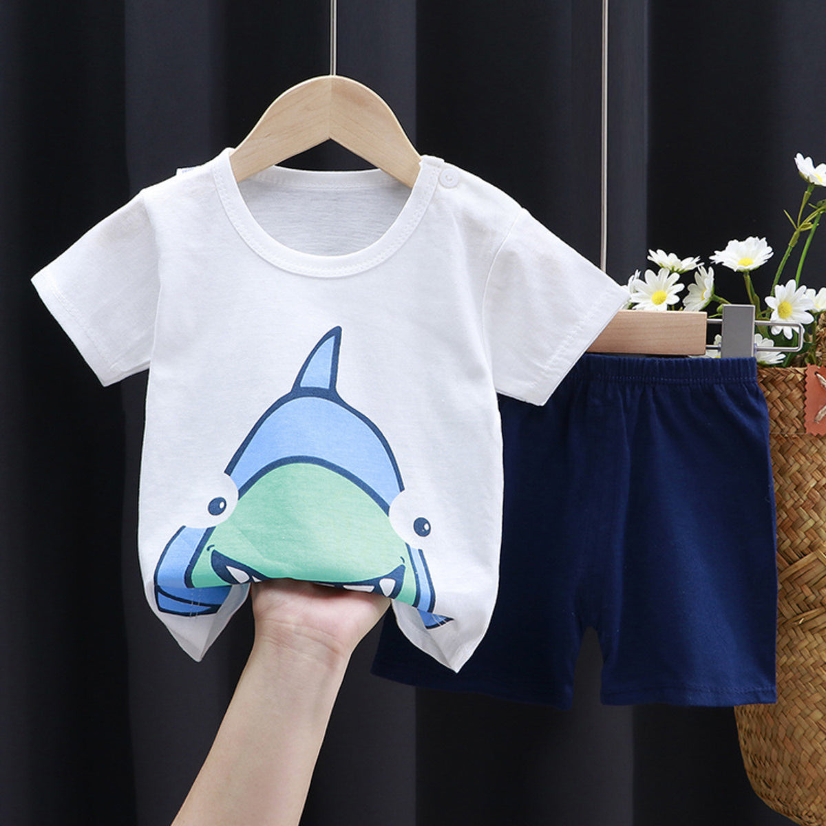 Modern Chic All-Season Minimalist Summer 2-Piece Unisex Baby Pajama Set, Ages 3-24 Months | Color: White | Image 1