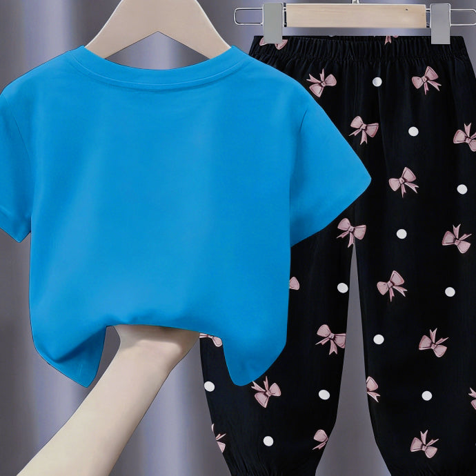 Minimalist Summer 2-Piece Unisex Kids' Pants Suit, Ages 2-7 | Color: Lake Blue | Image 3