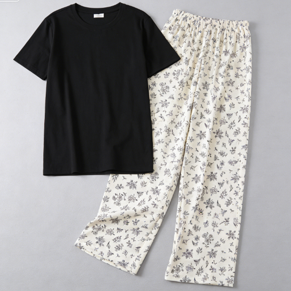 Sweet Feminine Summer 2 Pcs Women 's Short  Sleeve Sleep Set | Color: Style 1 | Image 2
