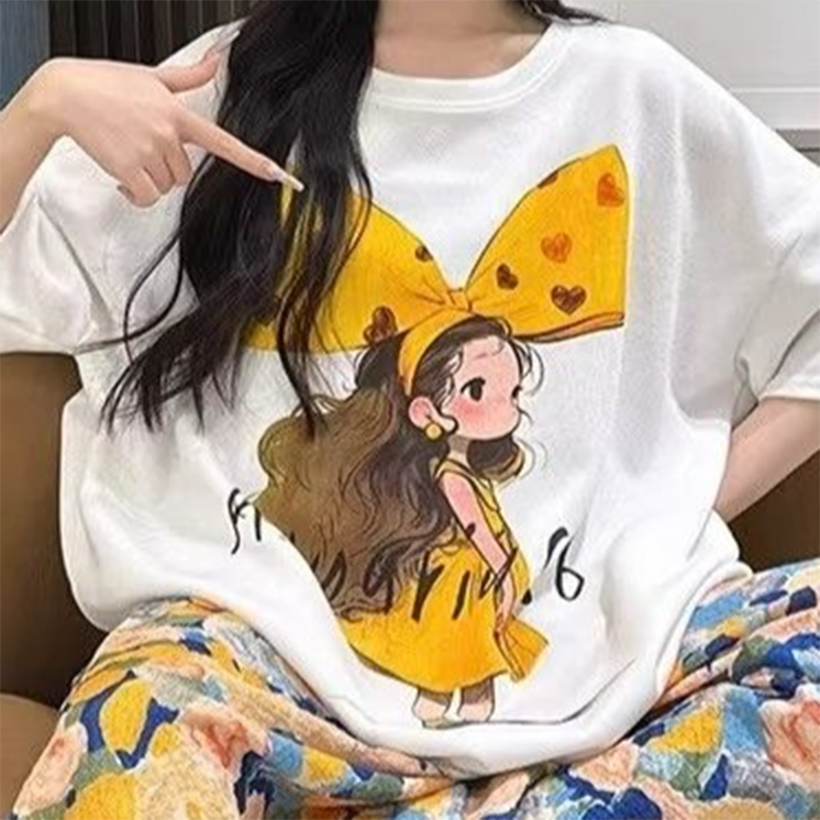 Sweet Feminine Summer 2 Pcs Women 's Short  Sleeve Sleep Set | Color: Style 2 | Image 2