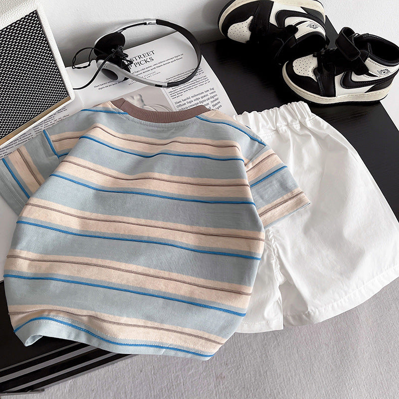 Modern Chic All-Season Casual Sporty Summer 2-Piece Boys' Pants Suit, Ages 2-5 | Color: Blue | Image 3