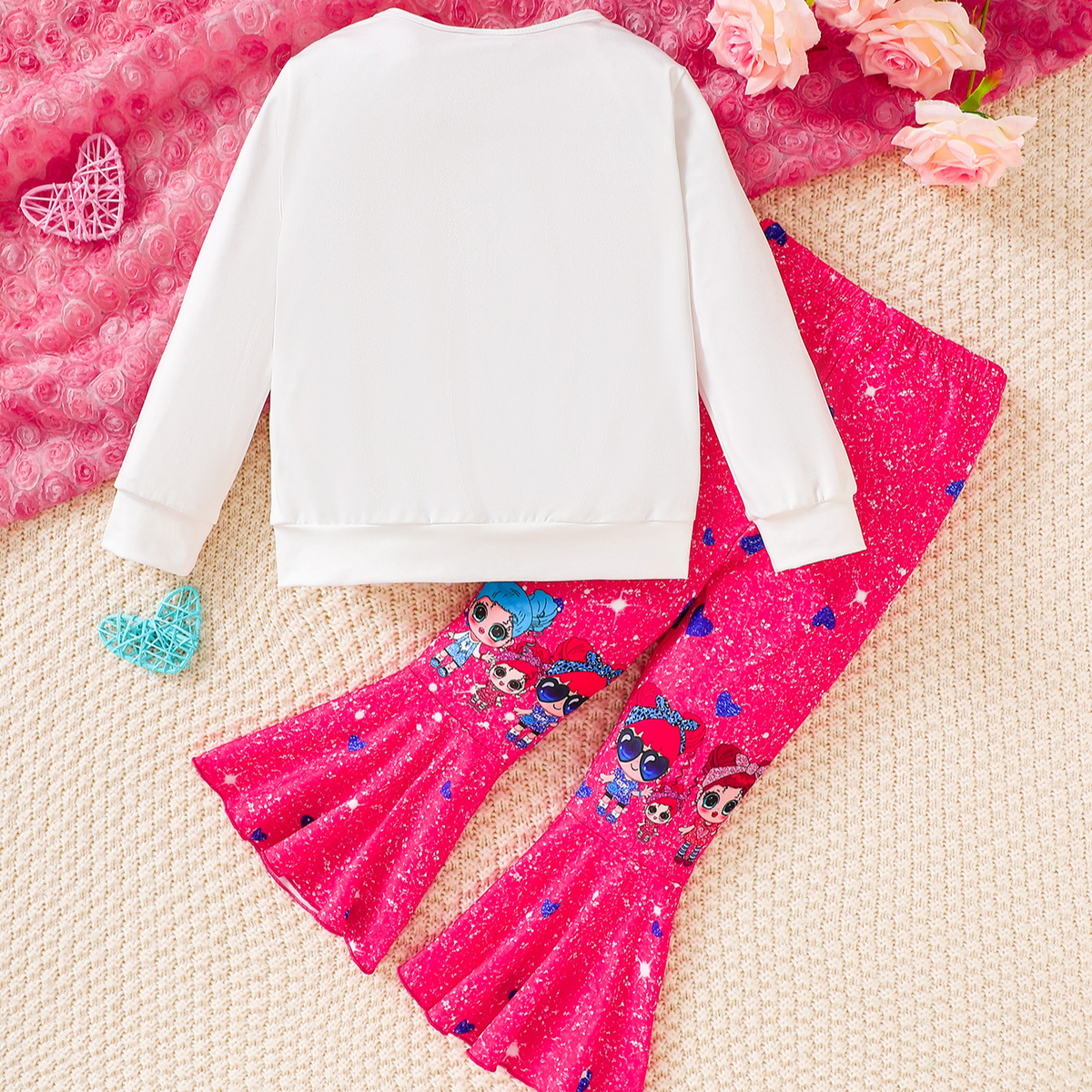 Trendy Autumn 2-Piece Girls' Pants Suit, Ages 2-9 | Color: Rose | Image 3