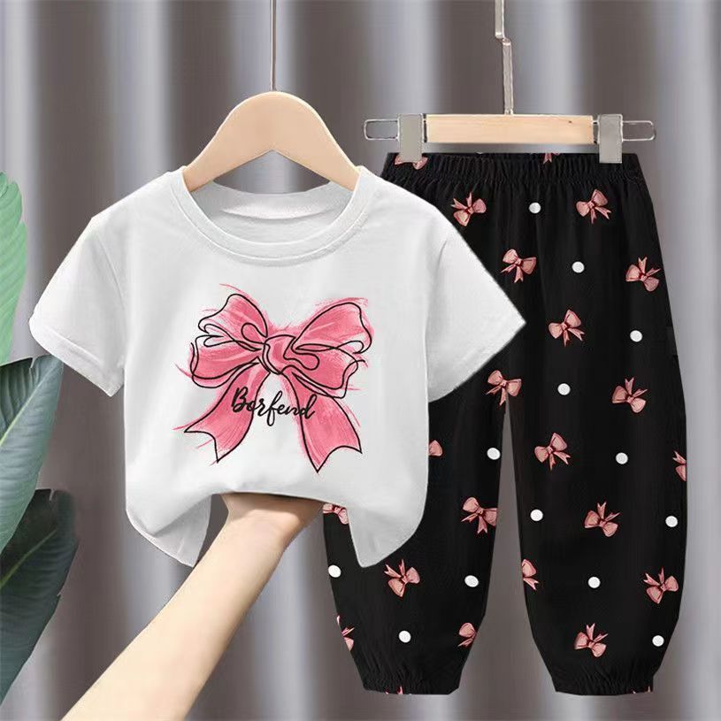 Minimalist Summer 2-Piece Unisex Kids' Pants Suit, Ages 2-7 | Color: White | Image 1