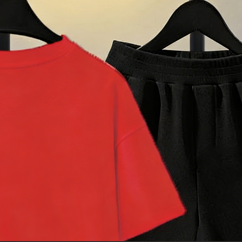 Modern Chic All-Season Minimalist Summer 2-Piece Girls' Pants Suit, Ages 4-14 | Color: Red | Image 2