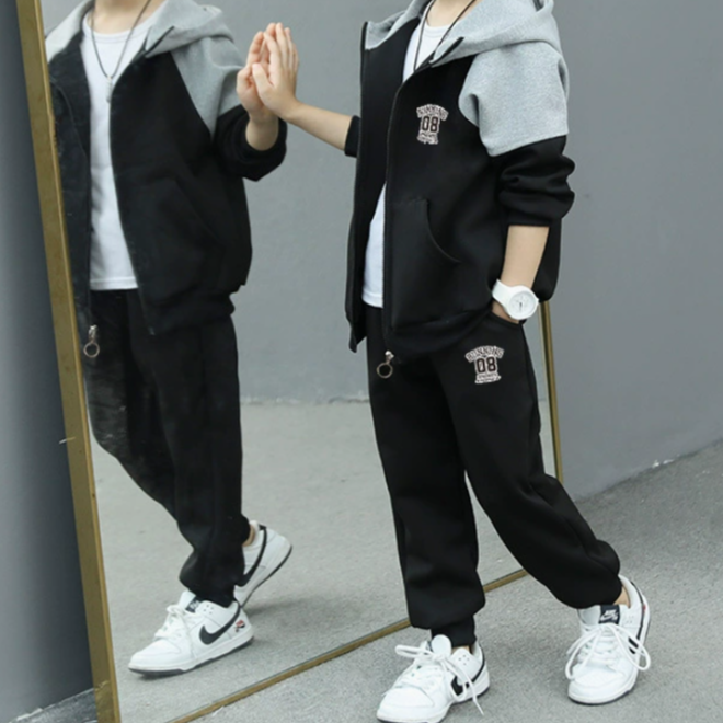 Modern Chic All-Season Casual Sporty Spring 2-Piece Boys' Pants Suit, Ages 3-13 | Color: Black | Image 2