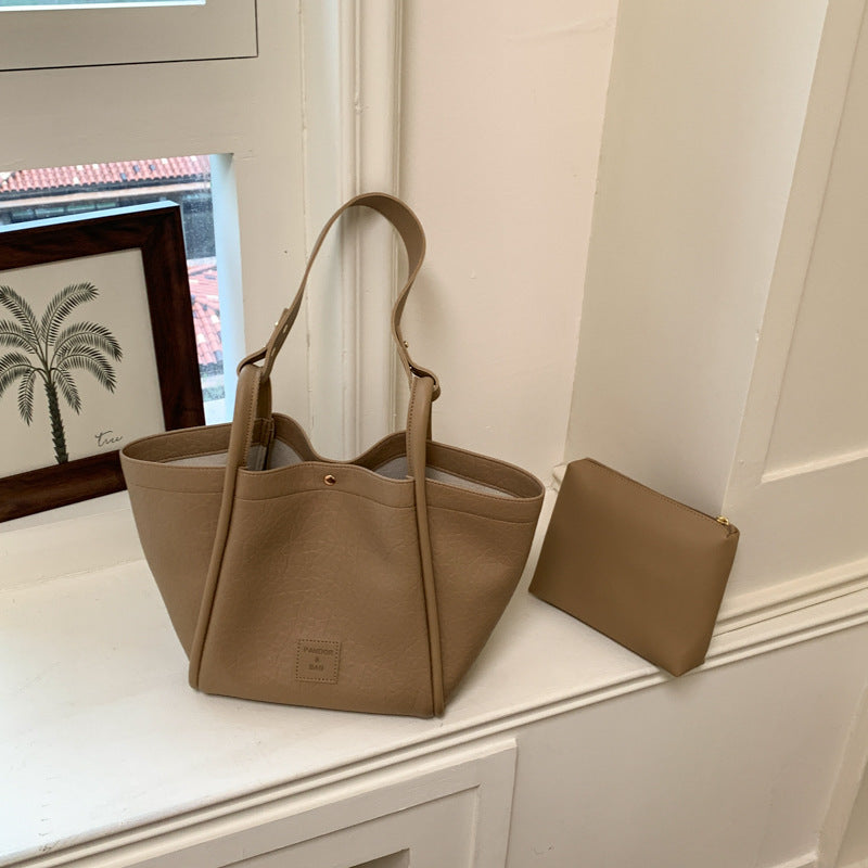 Quiet Luxury Autumn PU/Artificial Leather/Microfiber Leather Women's Shoulder Bags Tote Bags | Color: Apricot | Image 1