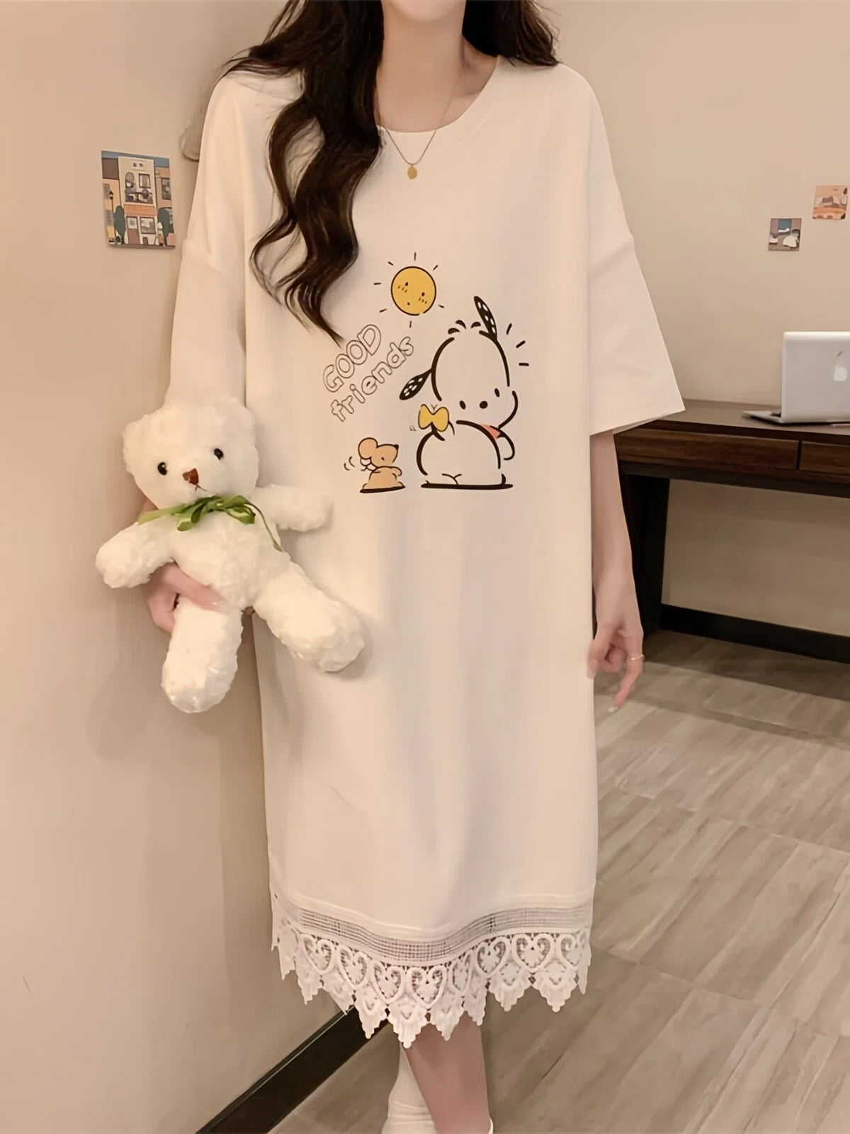 Sweet & Cute Summer Women 's Short  Sleeve Sleep Dress | Color: Style 1 | Image 1