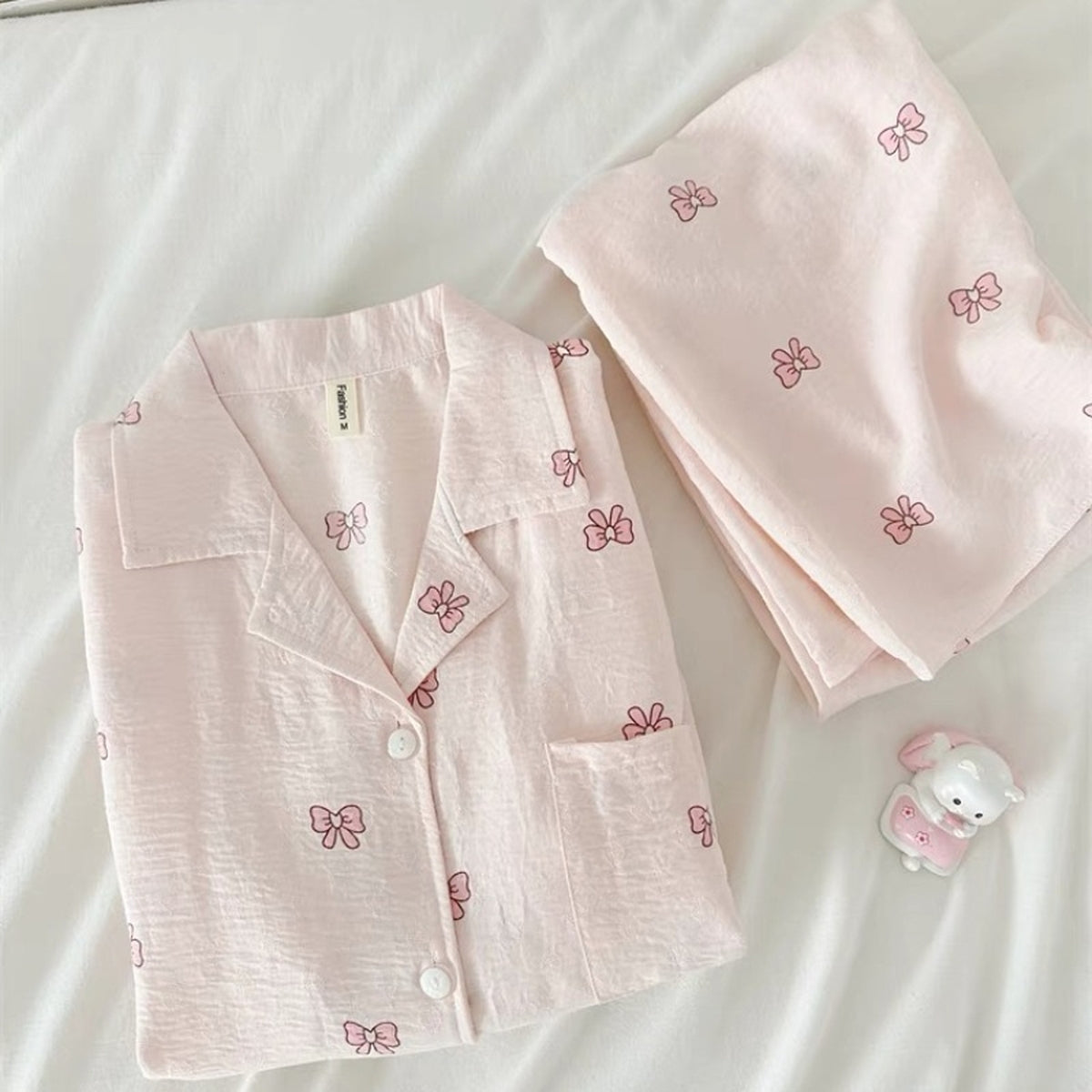 Sweet & Cute All-Season 2 Pcs Women 's Long Sleeve Sleep Set | Color: Light Pink | Image 2