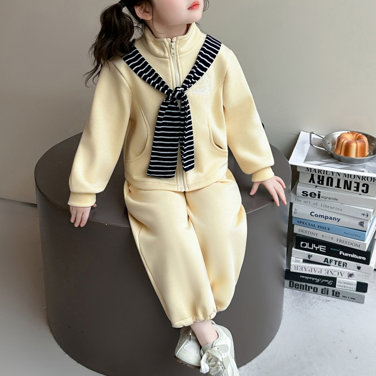 Modern Chic All-Season Casual Sporty Autumn 2-Piece Girls' Pants Suit, Ages 2-9 | Color: Yellow | Image 1