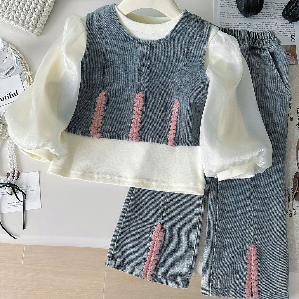 Trendy Autumn 3-Piece Girls' Pants Suit, Ages 2-9 | Color: Blue | Image 3
