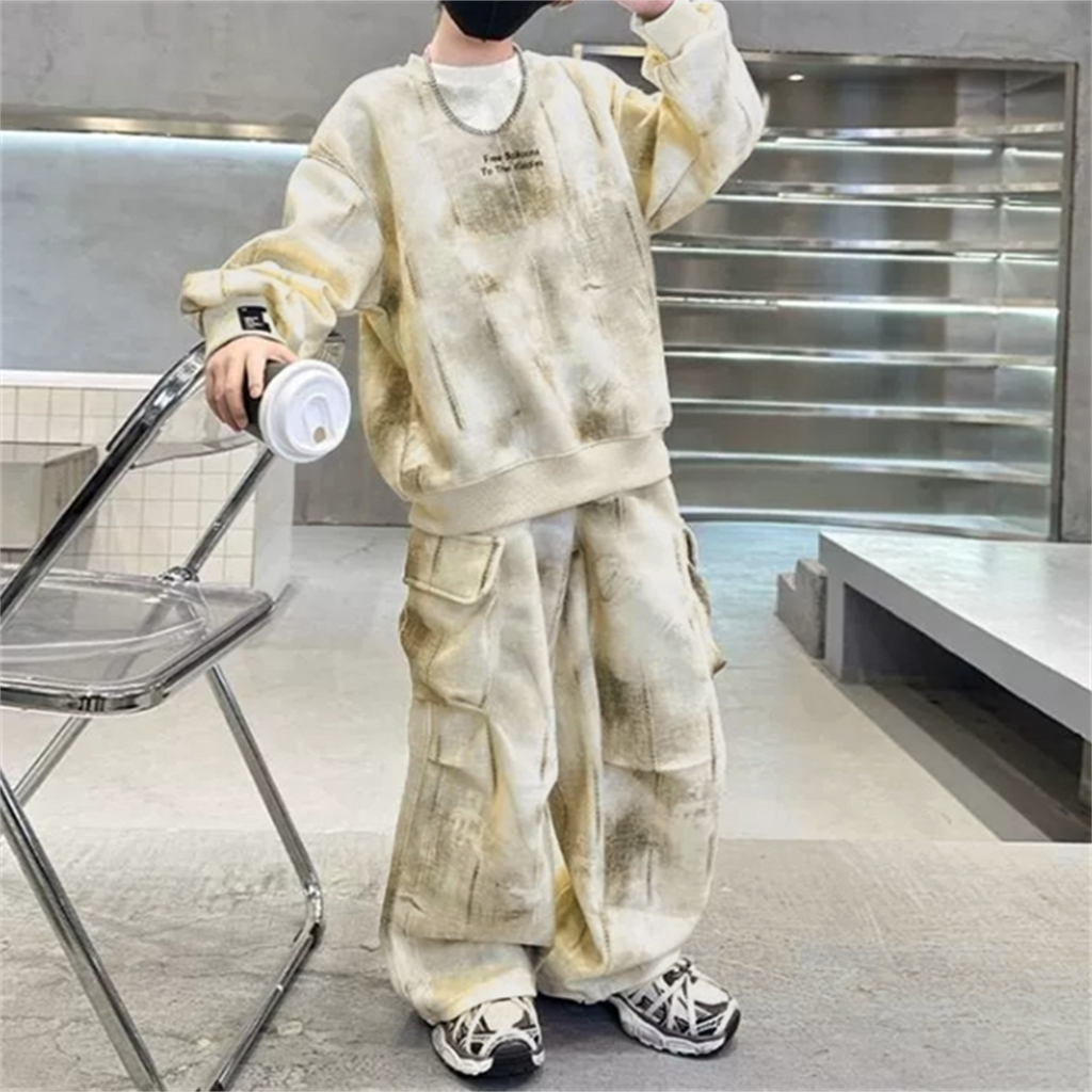 Trendy Autumn 2-Piece Boys' Pants Suit, Ages 4-14 | Color: Beige | Image 3