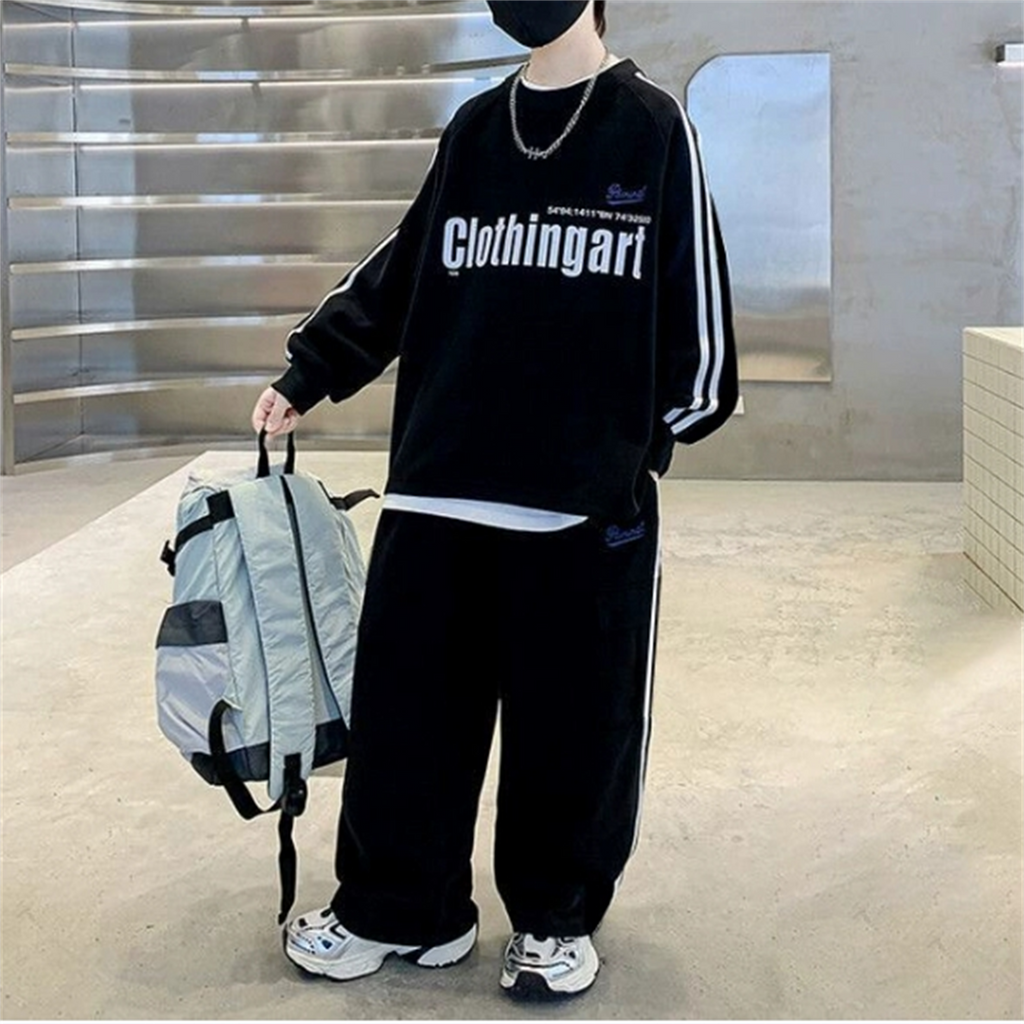 Modern Chic All-Season Casual Sporty Autumn 2-Piece Boys' Pants Suit, Ages 4-14 | Color: Black | Image 2