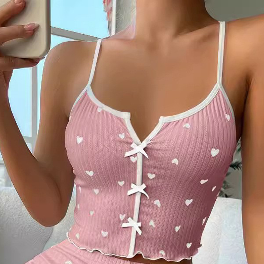 Sexy Summer 2 Pcs Women 's Sleeveless Sleep Set | Color: Pink | Image 2