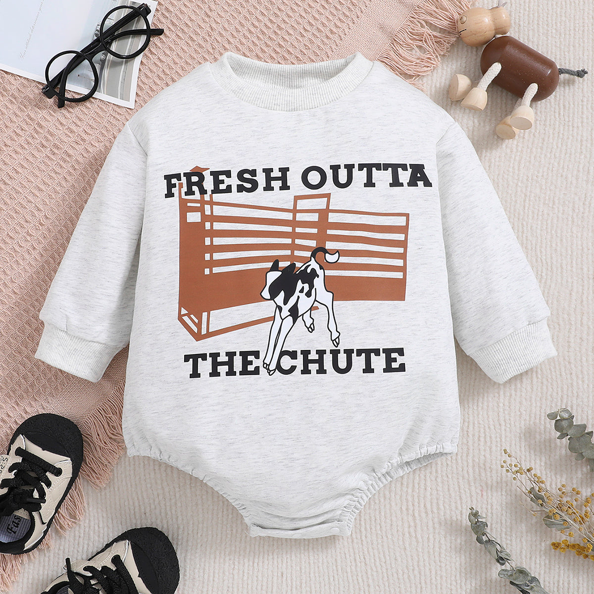 Minimalist Autumn Unisex Baby Bodysuit, Ages 1-12 Months | Color: Grey | Image 1