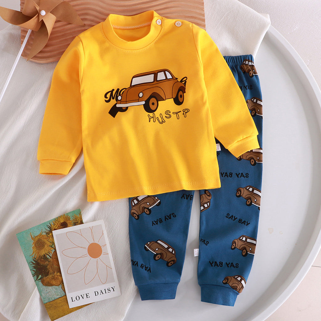 Minimalist Autumn 2-Piece Boys' Pajama Set, Ages 2-9 | Color: Yellow | Image 1