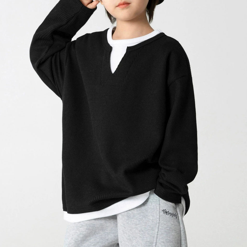 Modern Chic All-Season Minimalist Spring Boys' Sweatshirt, Ages 4-14 | Color: Black | Image 1
