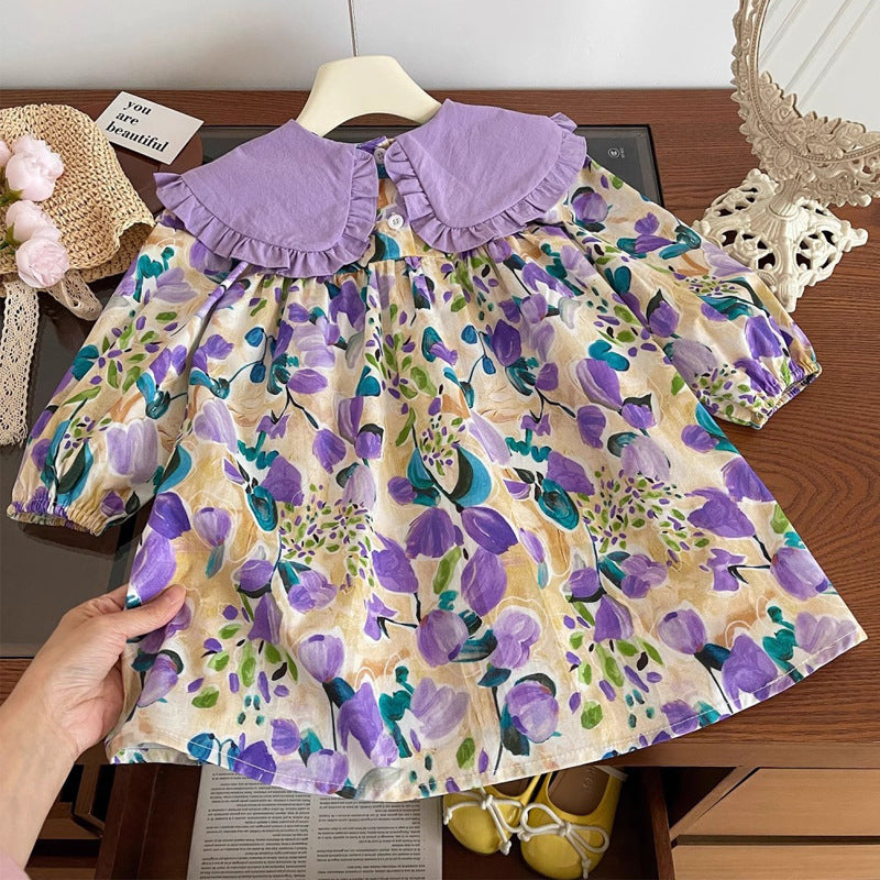 Trendy Autumn Girls' A-Line Dress, Ages 2-9 | Color: Purple | Image 3