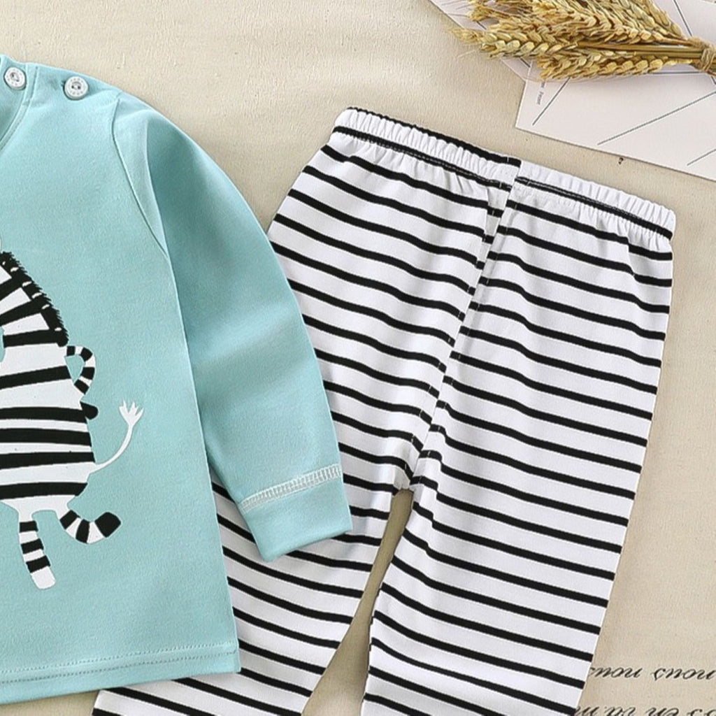 Minimalist Autumn 2-Piece Unisex Baby Pajama Set, Ages 6-24 Months | Color: Lake Blue | Image 2