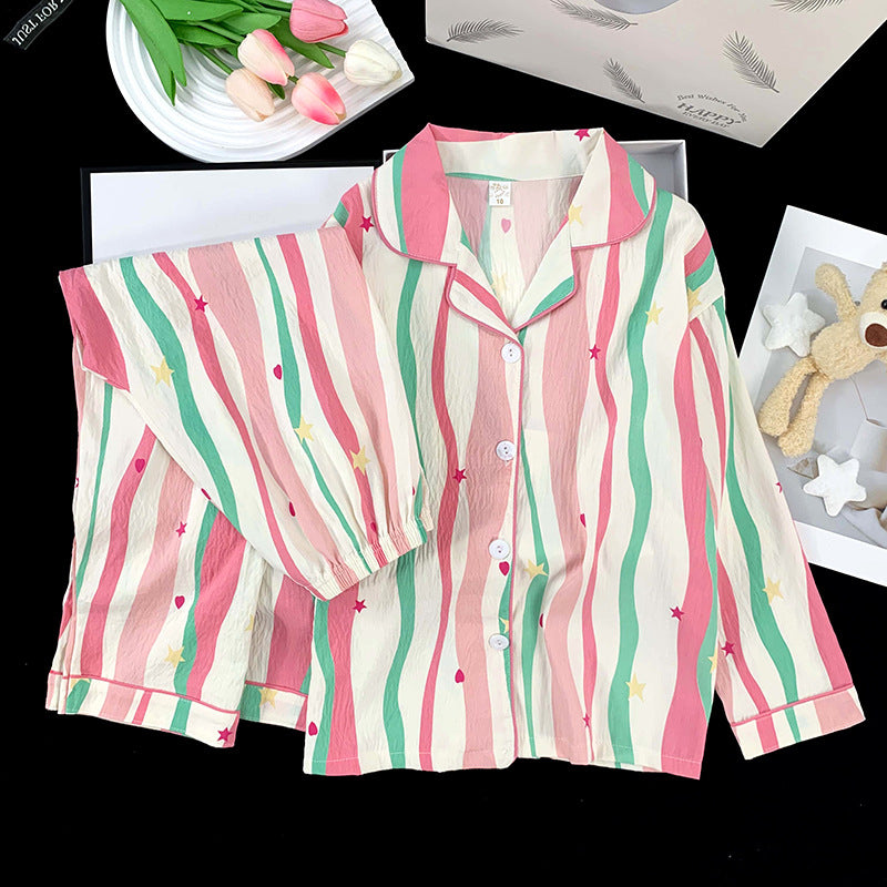 Casual Sporty Autumn 2-Piece Girls' Pajama Set, Ages 2-11 | Color: Style 1 | Image 1
