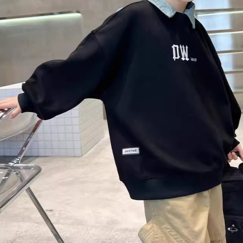 Casual Sporty Autumn Boys' Sweatshirt, Ages 4-14 | Color: Black | Image 2