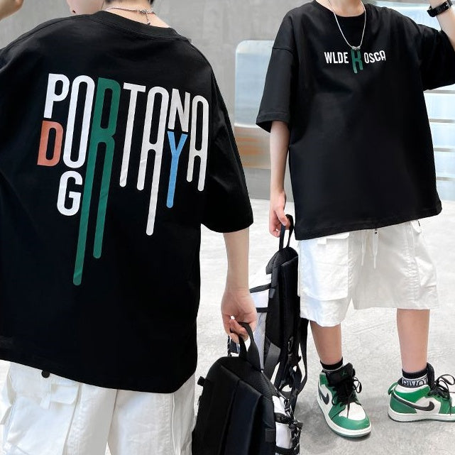 Minimalist Summer Boys' T-Shirt, Ages 4-14 | Color: Black | Image 1
