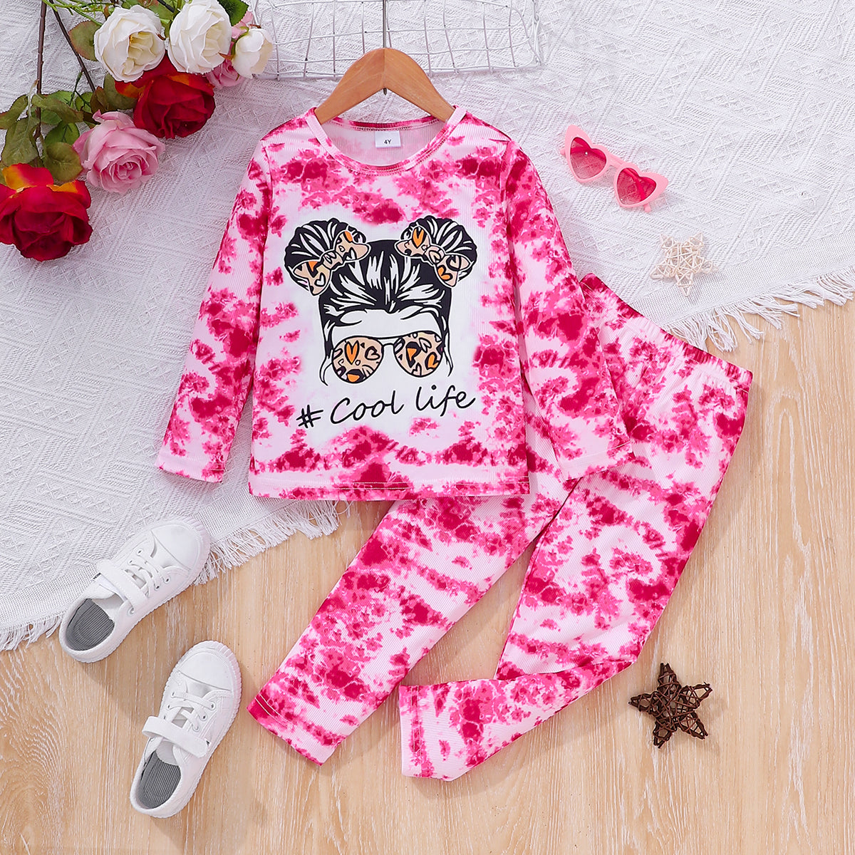 Sweet & Cute Autumn 2-Piece Girls' Pants Suit, Ages 2-7 | Color: Rose | Image 1