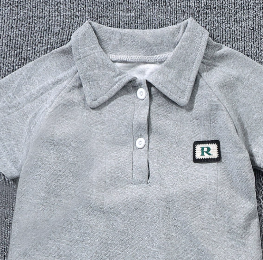 Modern Chic All-Season Minimalist Summer 2-Piece Boys' Pants Suit, Ages 1-6 | Color: Grey | Image 2