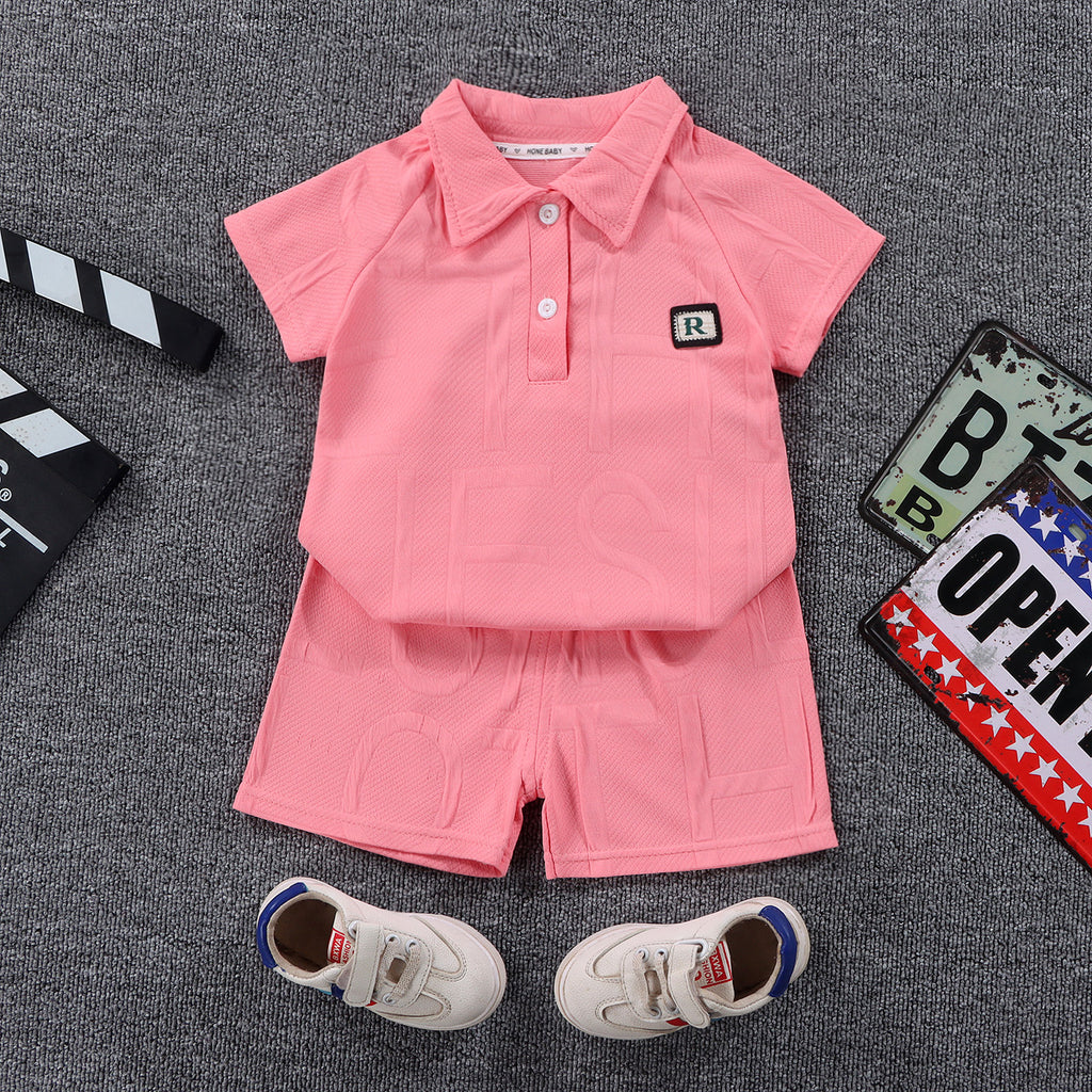 Modern Chic All-Season Minimalist Summer 2-Piece Boys' Pants Suit, Ages 1-6 | Color: Pink | Image 1