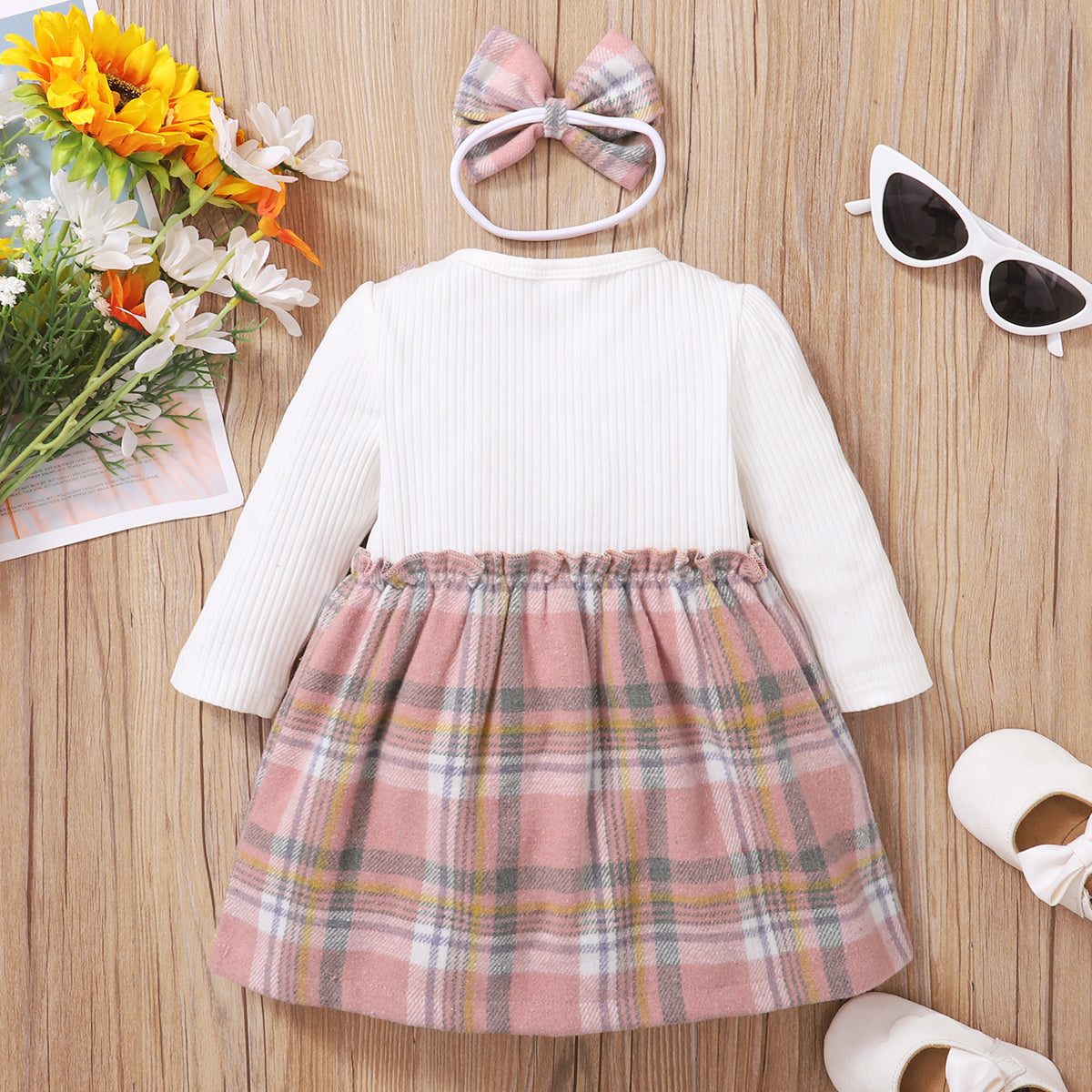 Elegant Autumn 2-Piece Baby Girls' Dress, Ages 0-12 Months | Color: Pink | Image 3