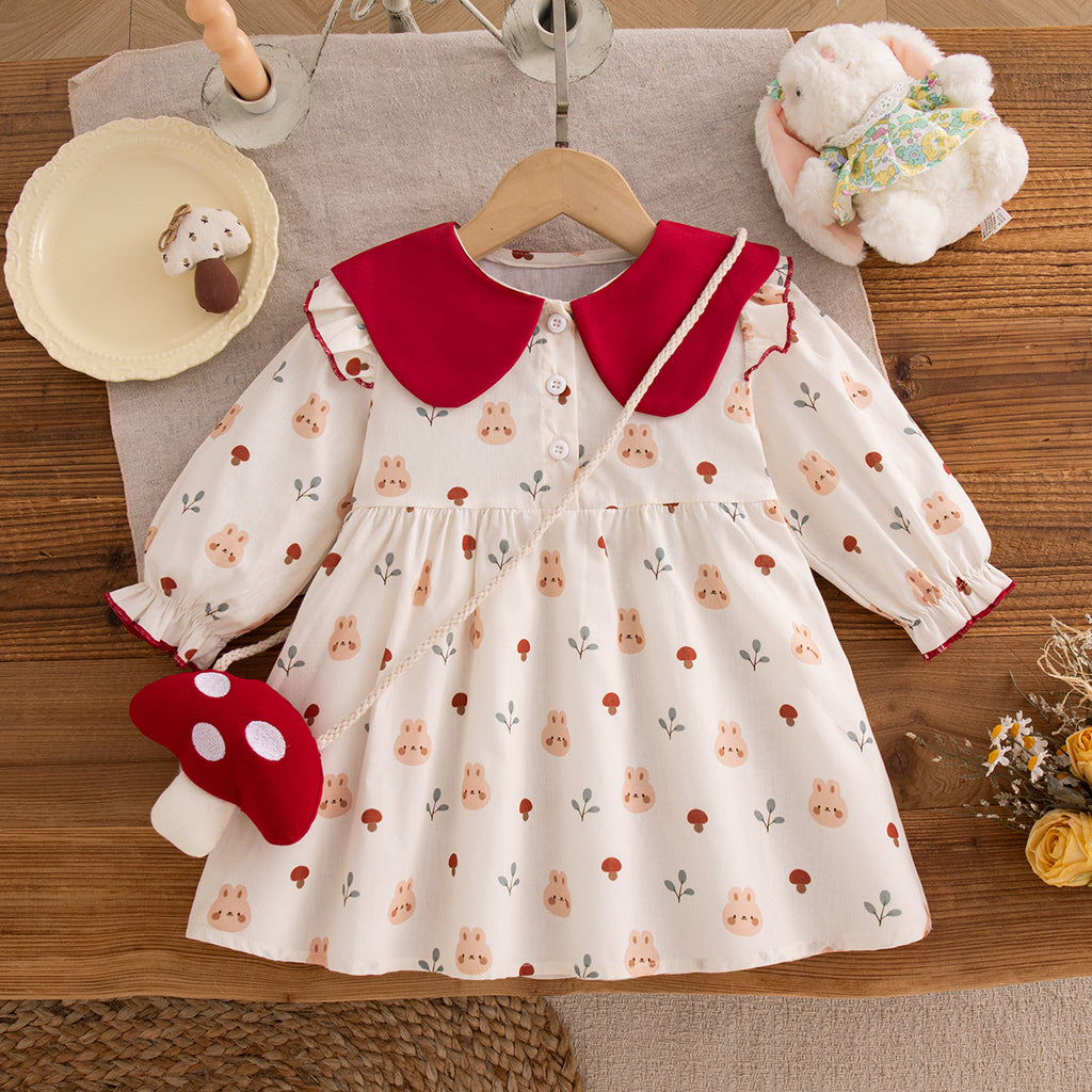 Sweet & Cute Autumn Baby Girls' Dress, Ages 0-24 Months | Color: Beige | Image 1
