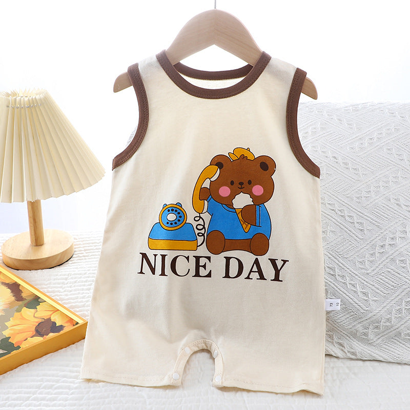Minimalist Summer Unisex Baby Jumpsuit, Ages 1-12 Months | Color: Coffee | Image 1